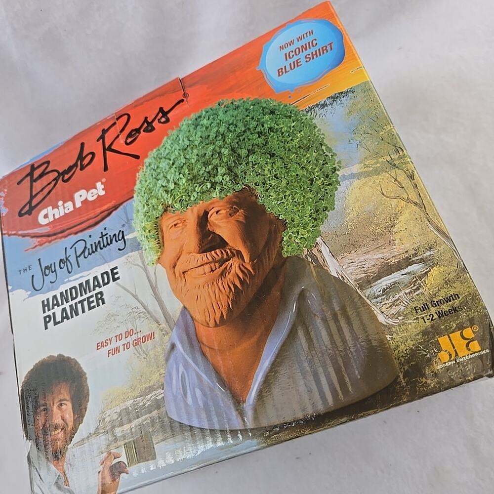 Bob Ross Chia Pet The Joy Of Painting Handmade Planter NEW